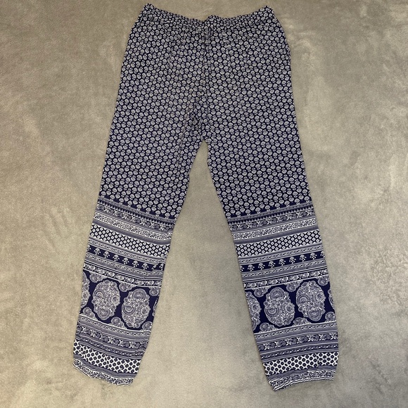 Roxy Sweet Sea Beach Pant Indigo Border Print Small Boho Floral Harem Small - Picture 2 of 10